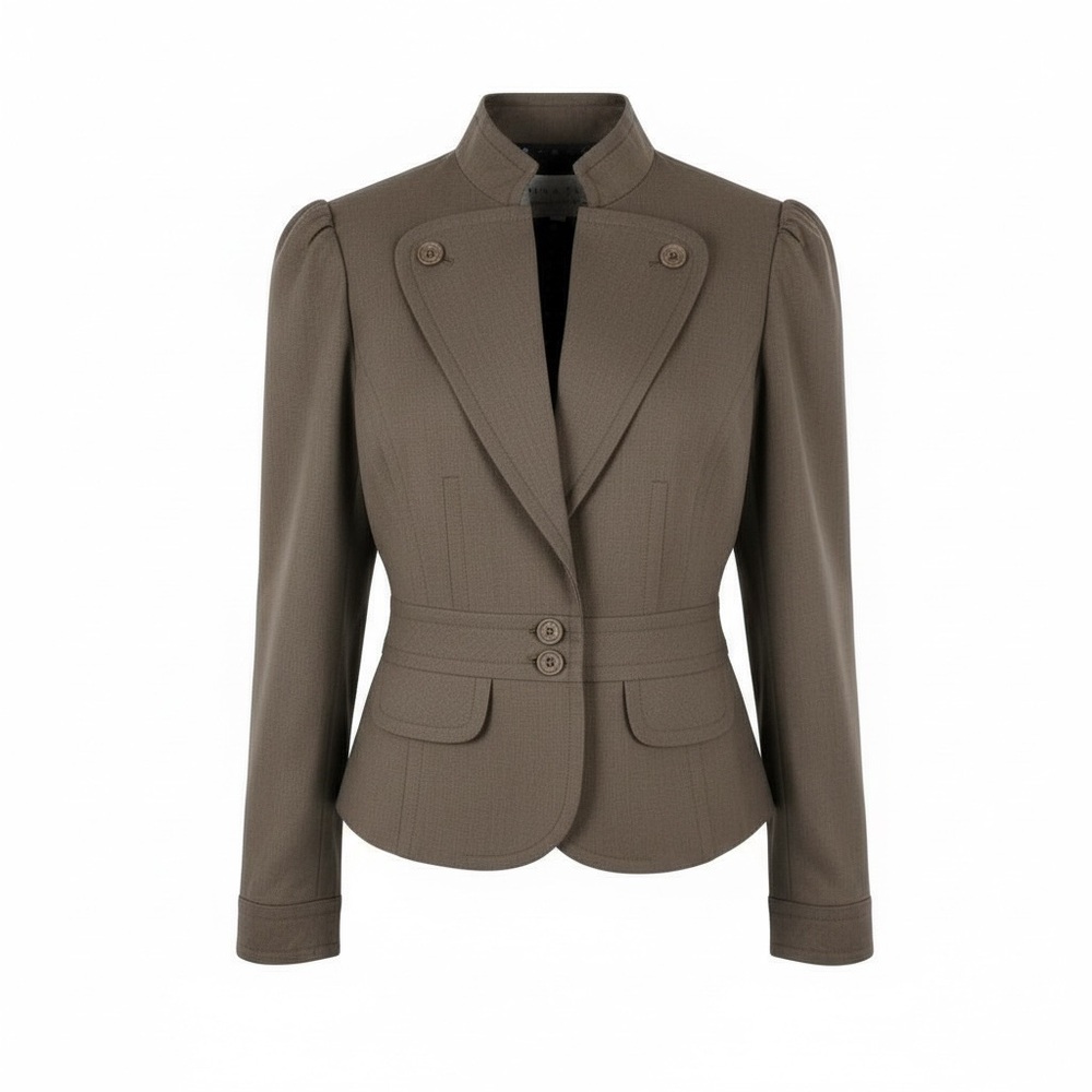 TRINA TURK ✘ Wool Lapel Button Blazer Lightweight Feminine Suit Jacket, Brown, S